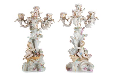 Lot 716 - PAIR OF CONTINENTAL PORCELAIN CANDELABRA
