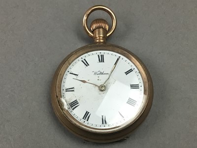 Lot 5 - THREE GOLD PLATED POCKET WATCHES AND A FOB WATCH
