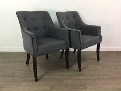 Lot 201 - A PAIR OF UPHOSTERED ARMCHAIRS