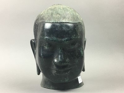 Lot 20 - A HOLLOW-CAST ALLOY HEAD OF THE BUDDHA