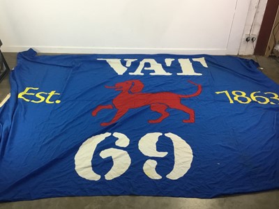 Lot 25 - A LARGE ADVERTISING FLAG FOR VAT 69 WHISKY WITH EMBROIDERED DOG LOGO