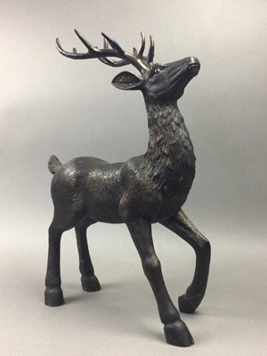 Lot 29 - A 20TH CENTURY WOODEN CUTLERY HOLDER, STAG MODEL AND A GLASS BOWL