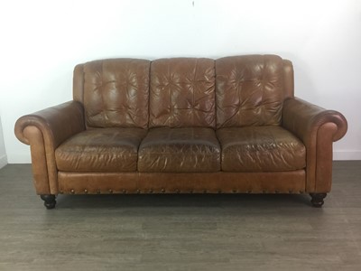 Lot 68 - A  BROWN LEATHER SETTEE AND MATCHING FOOTSTOOL