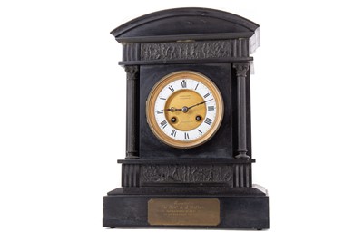 Lot 592 - FRENCH BLACK SLATE MANTEL CLOCK