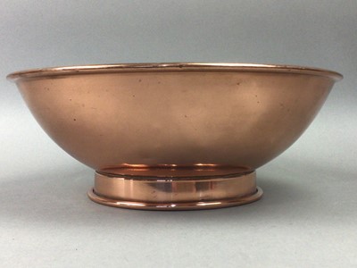 Lot 92 - A COPPER BOWL, A PAIR OF SILVER PLATED CANDELABRUM AND OTHER METAL WARE