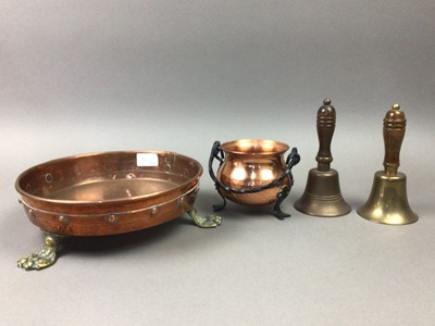 Lot 92 - A COPPER BOWL, A PAIR OF SILVER PLATED CANDELABRUM AND OTHER METAL WARE