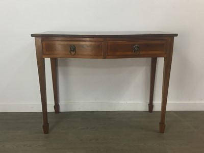 Lot 81 - A YEW WOOD SERPENTINE FRONT HALL TABLE AND A NEST OF TABLES
