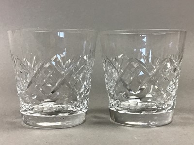 Lot 82 - A SET OF  EIGHT CRYSTAL WHISKY GLASSES, OTHER GLASSWARE AND PETWER QUAICHS