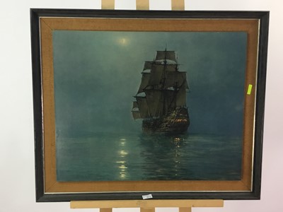 Lot 90 - A VINTAGE PRINT OF A SAILING SHIP AND FOUR OTHER PRINTS