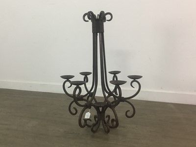 Lot 231 - A WROUGHT METAL SIX LIGHT PICKET CHANDELIER