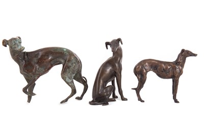 Lot 732 - THREE BRONZE MODELS OF GREYHOUNDS