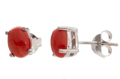 Lot 473 - PAIR OF CORAL STUD EARRINGS