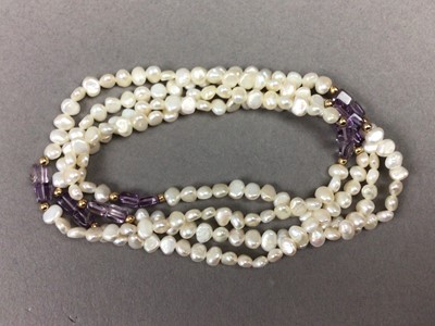 Lot 241 - TWO STRINGS OF CULTURED PEARLS AND A SILVER LIPSTICK SLIDE