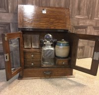 Lot 802 - EDWARDIAN SMOKERS/DRINKS CABINET the hinged...
