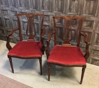 Lot 804 - SET OF EIGHT MAHOGANY DINING ARMCHAIRS with...