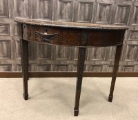 Lot 809 - EDWARDIAN MAHOGANY DEMI-LUNE TABLE with...