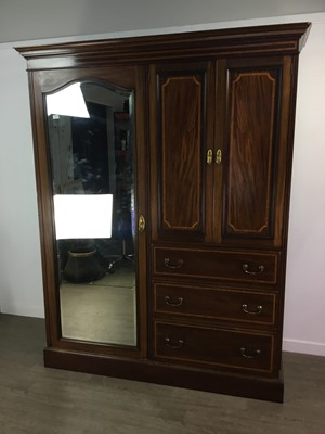 Lot 107 - AN EDWARDIAN MAHOGANY SHERATON REVIVAL WARDROBE