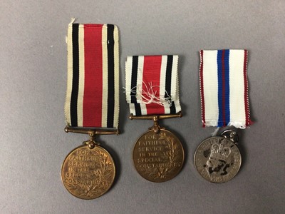 Lot 162 - THREE POLICE MEDALS, TRUNCHEON, BADGES AND PHOTOGRAPHS