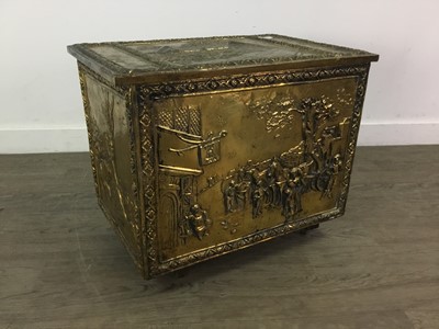 Lot 167 - A BRASS COAL BOX, MAGAZINE RACK AND FIRESCREEN