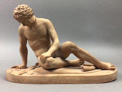 Lot 175 - A TERRACOTTA STATUETTE OF THE DYING GLADIATOR AND A PAIR OF NODDING HEAD DOLLS