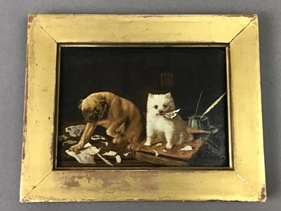 Lot 179 - A SMALL BRITISH SCHOOL PAINTING OF TWO DOGS