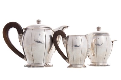 Lot 471 - ATTRIBUTED TO BOUILLET & BOURDELLE, ART DECO SILVER PLATED THREE-PIECE TEA SERVICE