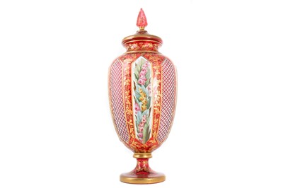 Lot 720 - BOHEMIAN CRANBERRY GLASS VASE AND COVER