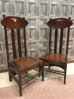 Lot 839 - PAIR OF MAHOGANY HIGH BACKED CHAIRS IN THE...