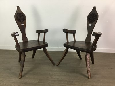 Lot 470 - JACK GRIMBLE OF CROMER, PAIR OF OAK OPEN ELBOW CHAIRS