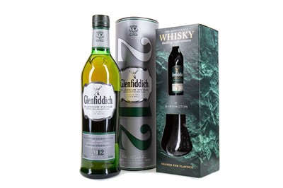 Lot 381 - GLENFIDDICH MILLENNIUM VINTAGE WITH 12 YEAR OLD MINIATURE AND DARLINGTON GLASS