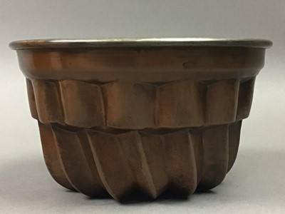 Lot 337 - A LOT OF THREE COPPER PLATED JELLY MOULDS AND TWO COFFEE GRINDERS