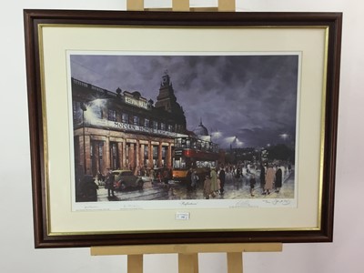 Lot 190 - REFLECTIONS, A COLOUR PRINT DEPICTING THE MODERN HOMES EXHIBITION, AND ANOTHER GLASGOW PRINT