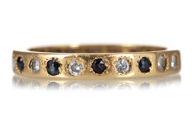 Lot 666 - DIAMOND AND SAPPHIRE HALF HOOP ETERNITY RING,...