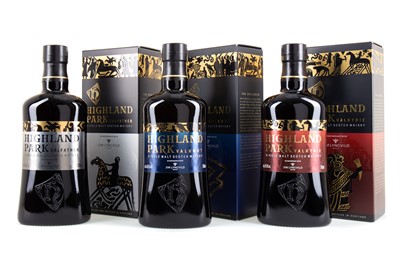 Lot 499 - HIGHLAND PARK JIM LYNGVILD TRILOGY - VALKYRIE, VALKNUT AND VALFATHER