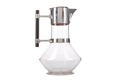 Lot 498 - DR. CHRISTOPHER DRESSER (BRITISH, 1834-1904) FOR HUKIN & HEATH LTD, SILVER MOUNTED CLEAR GLASS CLARET JUG