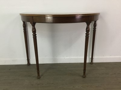 Lot 404 - A MAHOGANY HALF MOON HALL TABLE