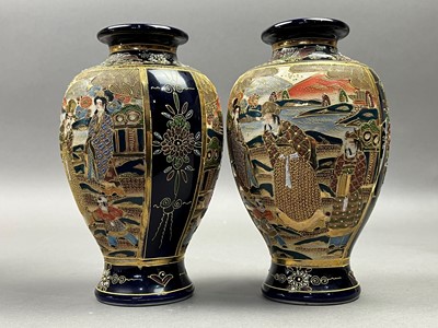 Lot 432 - A SATSUMA VASE AND APAIR OF VASES