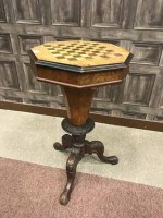 Lot 877 - VICTORIAN WALNUT GAMES/WORK TABLE the hinged...