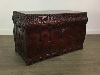 Lot 487 - A CARVED HARDWOOD BLANKET CHEST