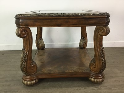 Lot 477 - A PAIR OF COFFEE TABLES, ANOTHER COFFEE TABLE AND A CONSOLE TABLE