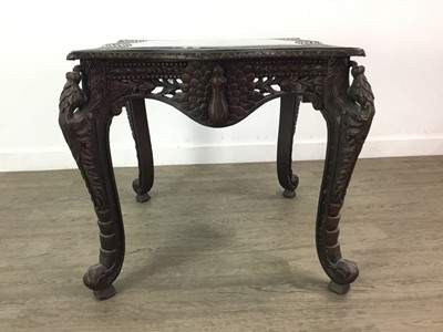 Lot 483 - A CARVED HARDWOOD COFFEE TABLE AND TWO OCCASIONAL TABLES