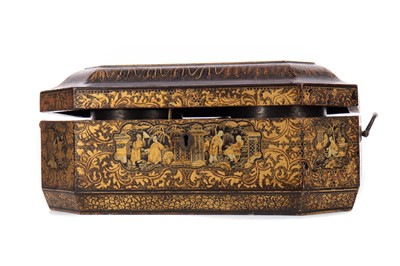 Lot 1112 - CHINESE LACQUERED TEA CADDY