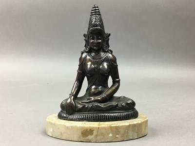 Lot 32 - ASIAN BRONZED SPELTER FIGURE OF A SEATED BUDDHA