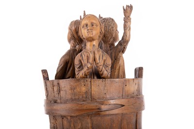 Lot 752 - ST. NICHOLAS AND THE THREE BOYS IN THE PICKLING TUB, LIMEWOOD CARVING