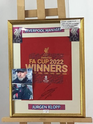 Lot 46 - JURGEN KLOPP SIGNED LIVERPOOL FC FA CUP WINNERS T SHIRT