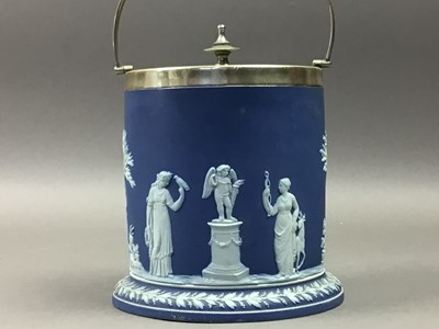 Lot 237 - WEDGWOOD JASPERWARE BISCUIT BARREL