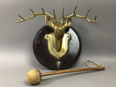 Lot 329 - DECORATIVE BRASS STAGS HEAD GONG