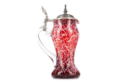 Lot 492 - WMF, ART NOUVEAU RUBY FLASHED GLASS CLARET JUG