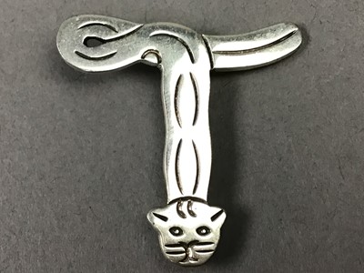 Lot 336 - THREE SILVER INITIAL/CAT BROOCHES