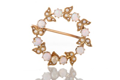 Lot 798 - OPAL AND SEED PEARL BROOCH